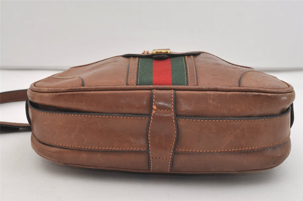 Authentic GUCCI Web Sherry Line Shoulder Crossbody Bag Purse Leather Brown 4957J