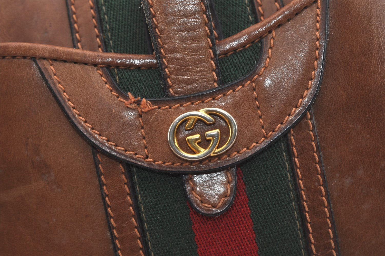 Authentic GUCCI Web Sherry Line Shoulder Crossbody Bag Purse Leather Brown 4957J