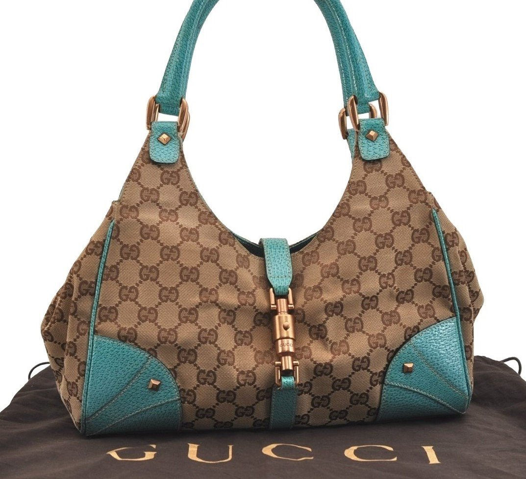 Authentic GUCCI Jackie Shoulder Tote Bag GG Canvas Leather 124407 Brown 4958J