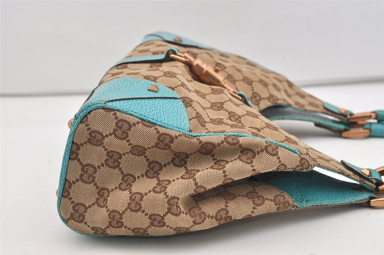 Authentic GUCCI Jackie Shoulder Tote Bag GG Canvas Leather 124407 Brown 4958J