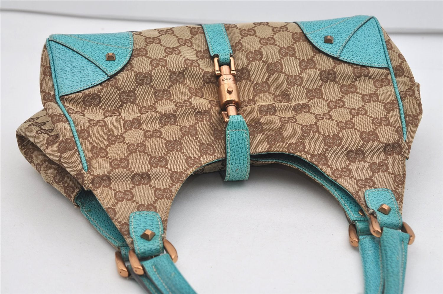 Authentic GUCCI Jackie Shoulder Tote Bag GG Canvas Leather 124407 Brown 4958J