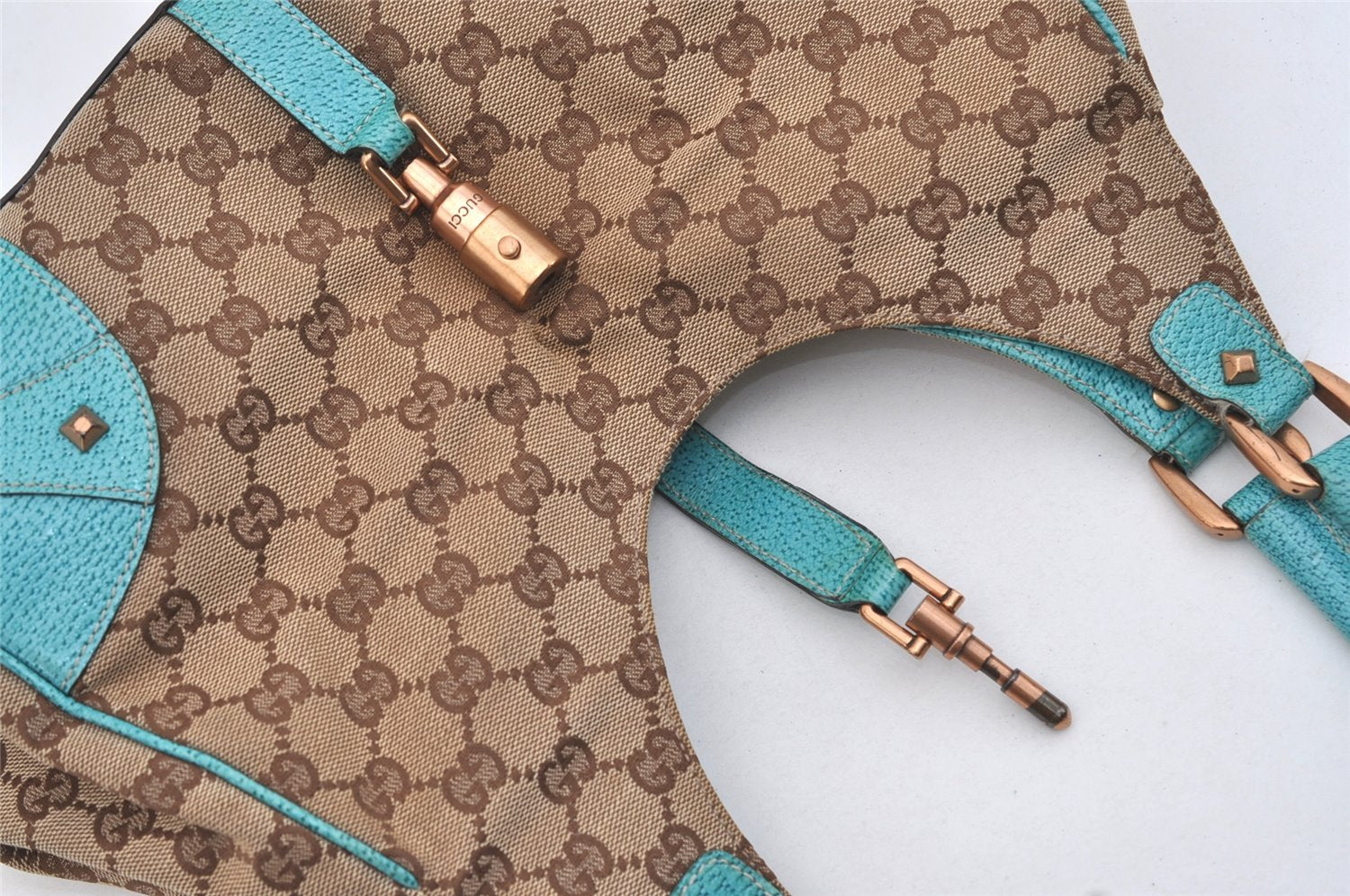 Authentic GUCCI Jackie Shoulder Tote Bag GG Canvas Leather 124407 Brown 4958J