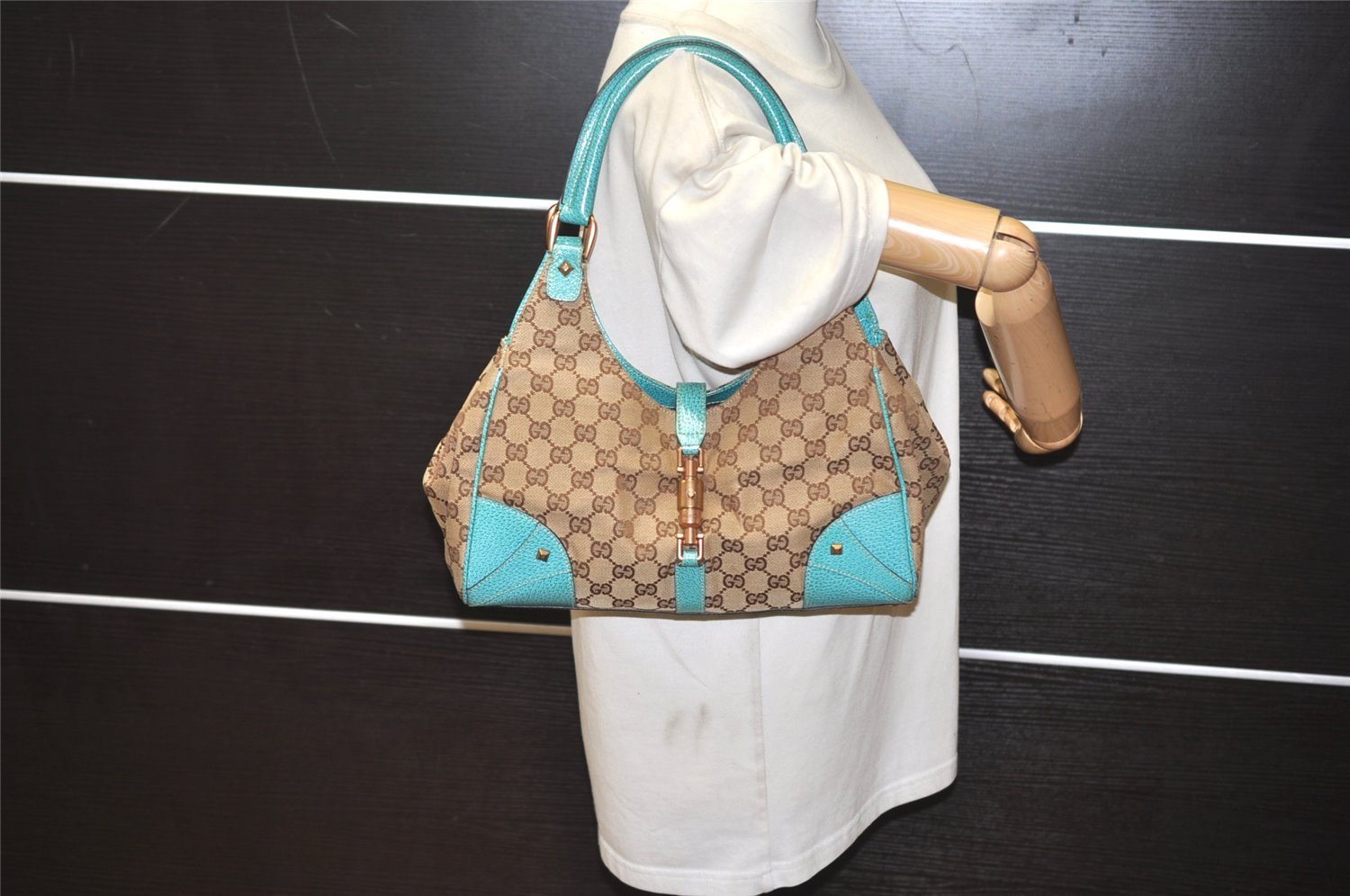 Authentic GUCCI Jackie Shoulder Tote Bag GG Canvas Leather 124407 Brown 4958J