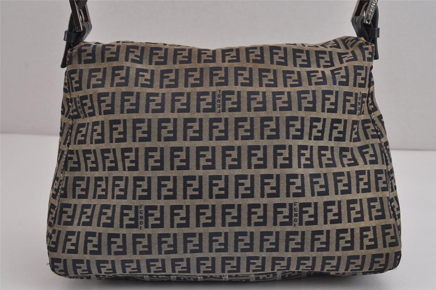 Auth FENDI Zucchino Mamma Baguette Hand Shoulder Bag Canvas Leather Navy 4959J