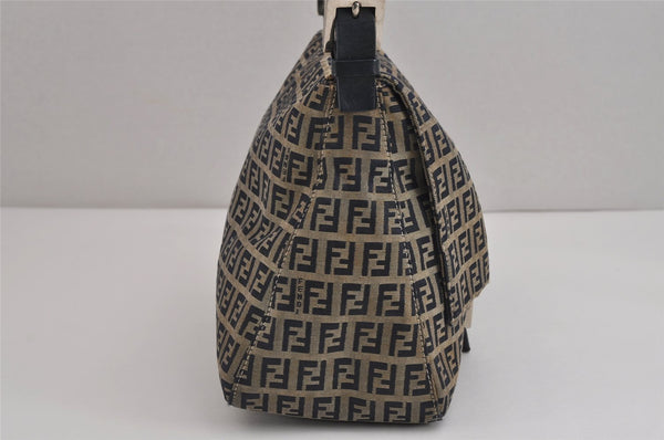 Auth FENDI Zucchino Mamma Baguette Hand Shoulder Bag Canvas Leather Navy 4959J