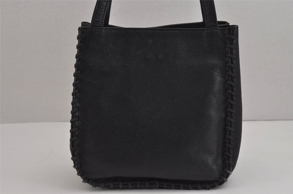 Authentic YVES SAINT LAURENT Vintage Tote Hand Bag Leather Black 4960J