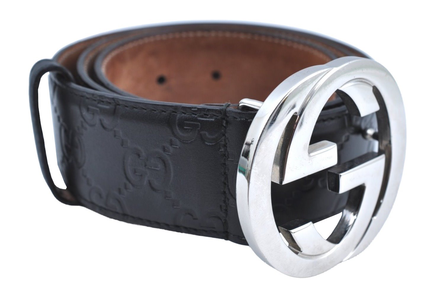 Authentic GUCCI Guccissima Interlocking Belt GG Leather 31.5