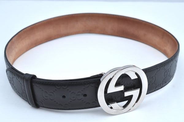 Authentic GUCCI Guccissima Interlocking Belt GG Leather 31.5" 411924 Black 4961H