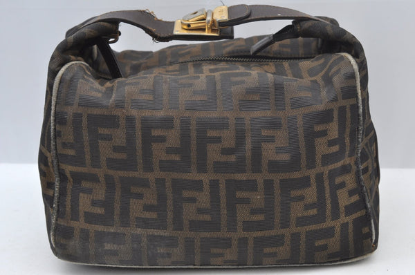 Authentic FENDI Vintage Zucca Hand Bag Purse Canvas Leather Brown 4961J