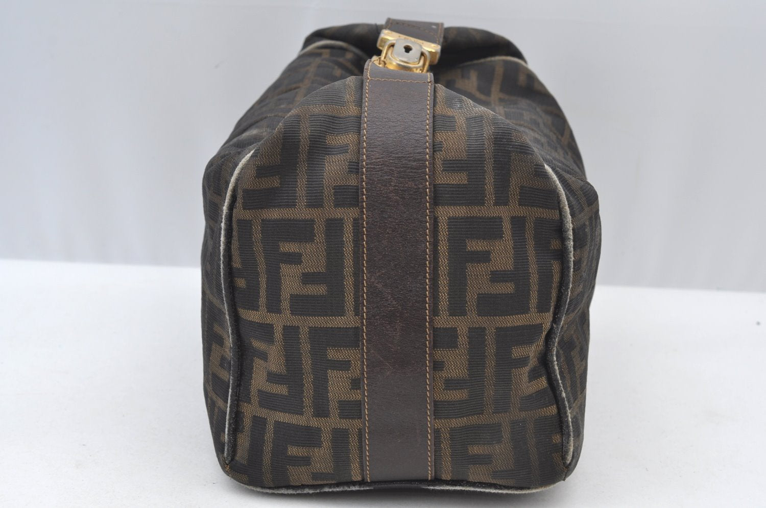 Authentic FENDI Vintage Zucca Hand Bag Purse Canvas Leather Brown 4961J