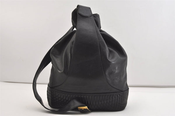 Authentic BALLY Quilting Leather Drawstring Shoulder Bag Black 4962J