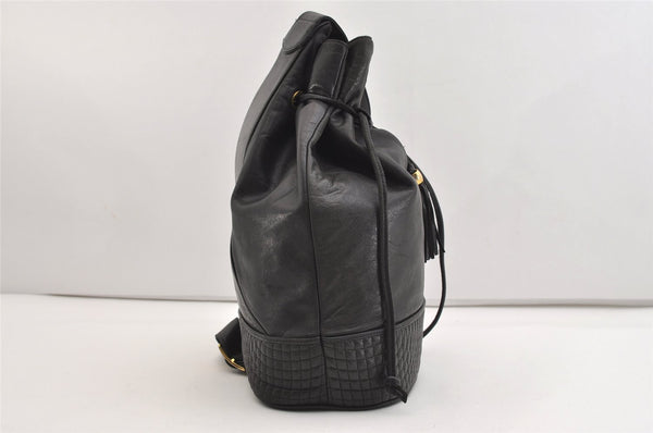 Authentic BALLY Quilting Leather Drawstring Shoulder Bag Black 4962J