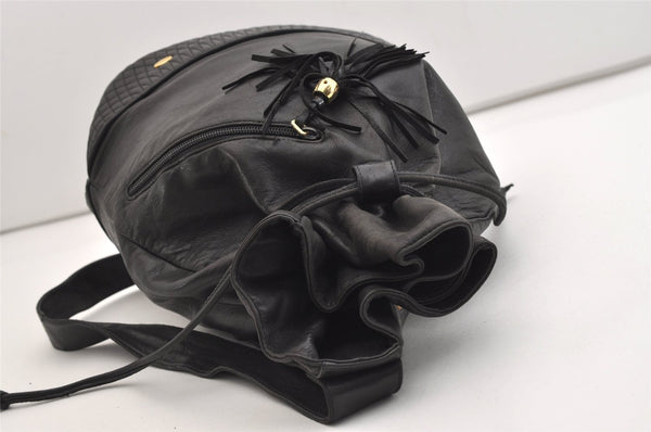 Authentic BALLY Quilting Leather Drawstring Shoulder Bag Black 4962J