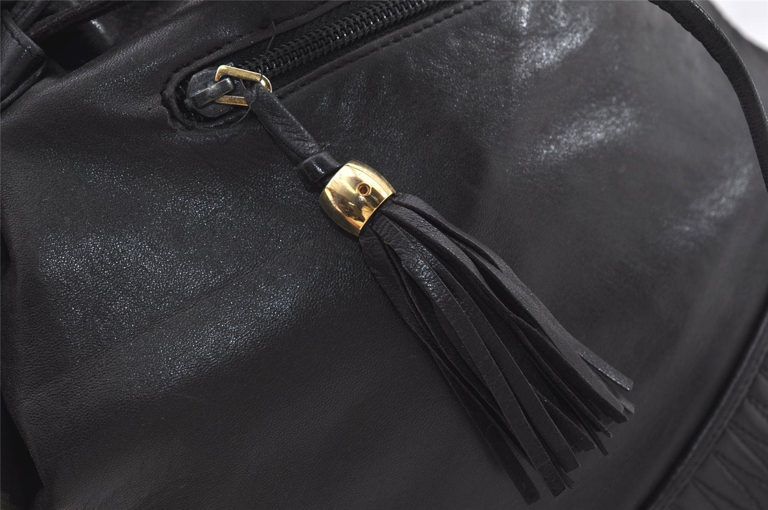 Authentic BALLY Quilting Leather Drawstring Shoulder Bag Black 4962J