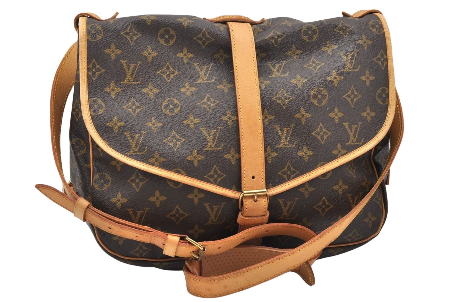 Authentic Louis Vuitton Monogram Saumur 35 Shoulder Cross Bag M42254 LV 4963K