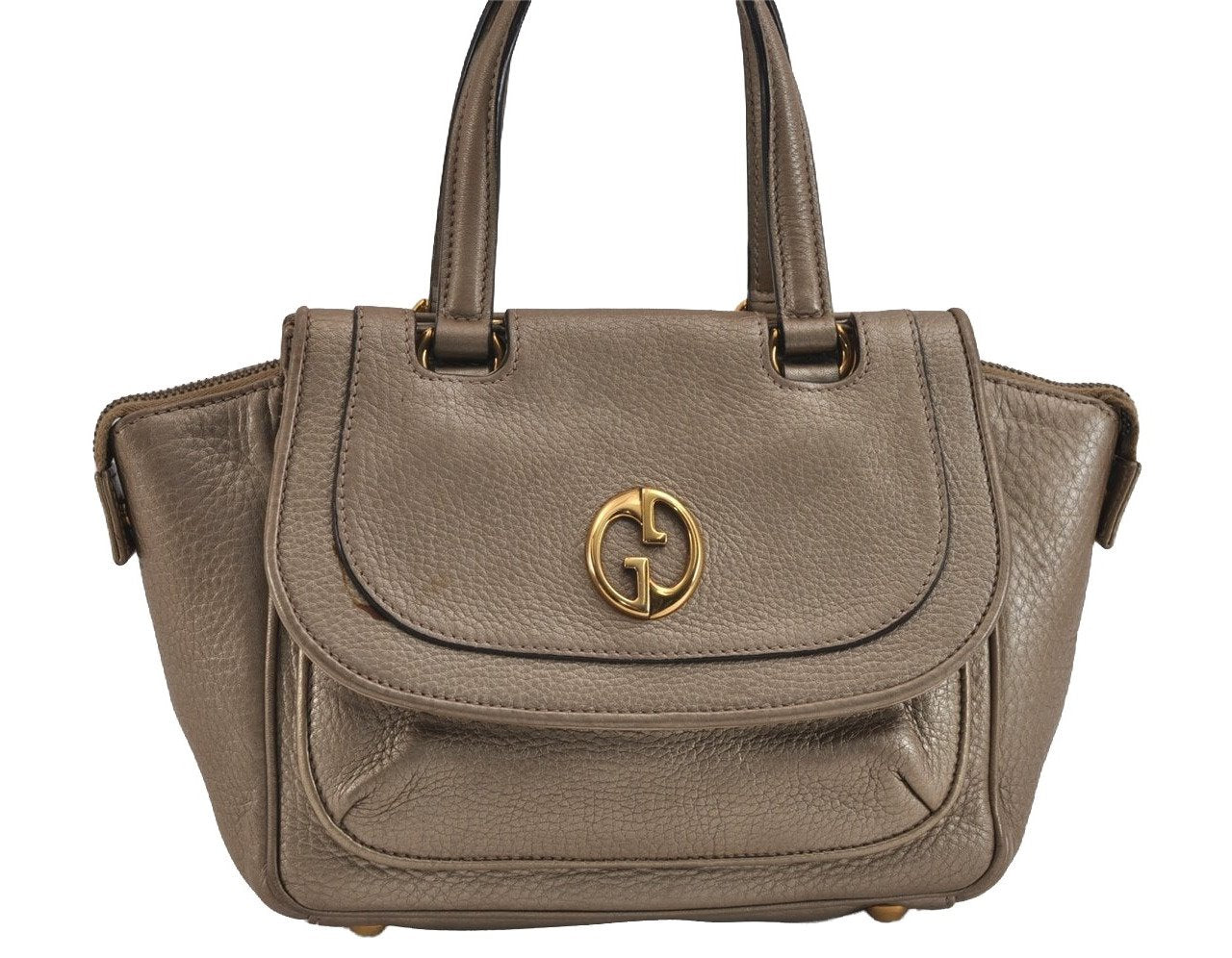 Authentic GUCCI Double G Vintage Hand Bag Purse Leather 282481 Beige 4966J