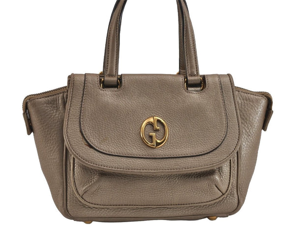 Authentic GUCCI Double G Vintage Hand Bag Purse Leather 282481 Beige 4966J