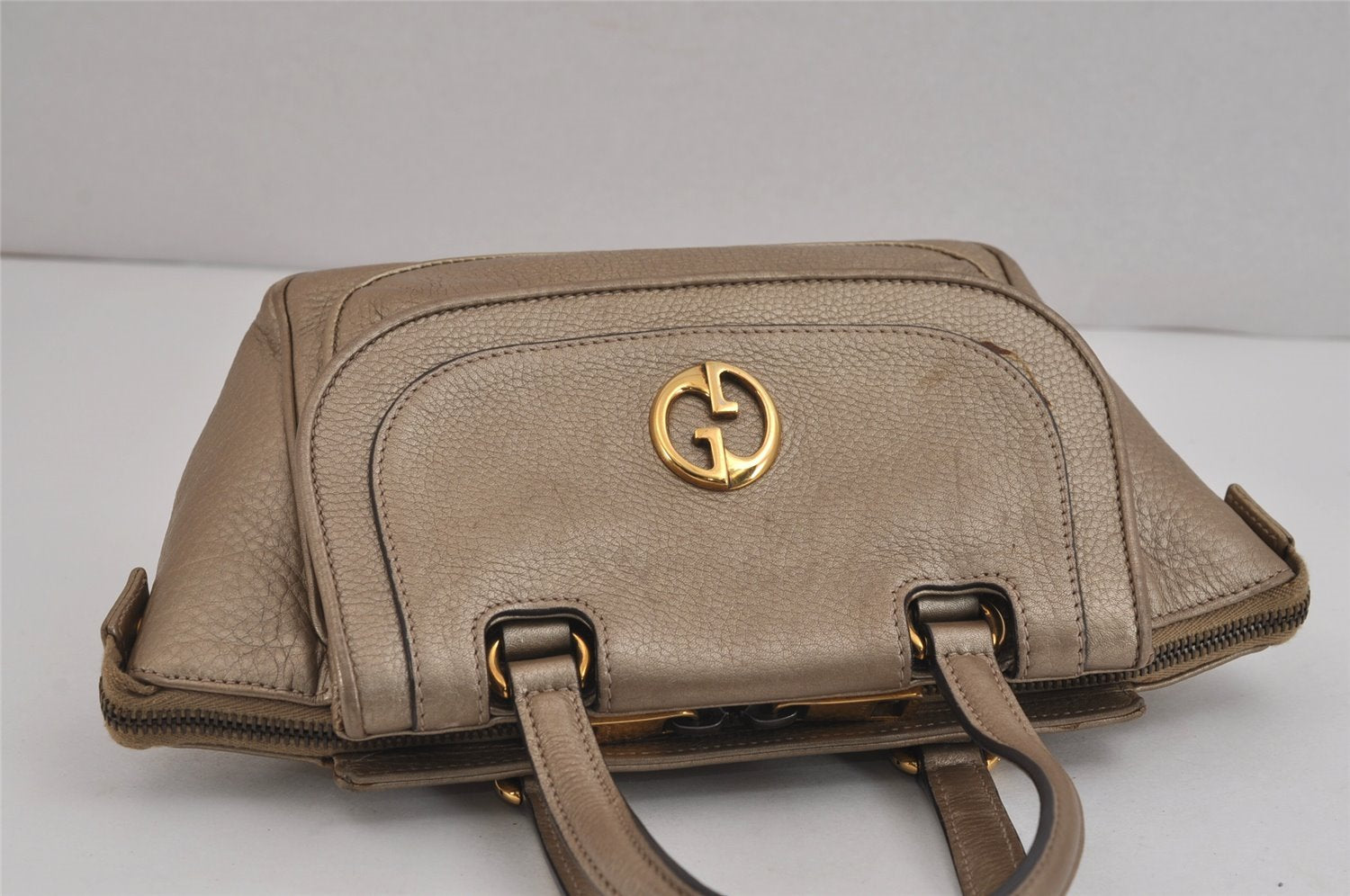 Authentic GUCCI Double G Vintage Hand Bag Purse Leather 282481 Beige 4966J