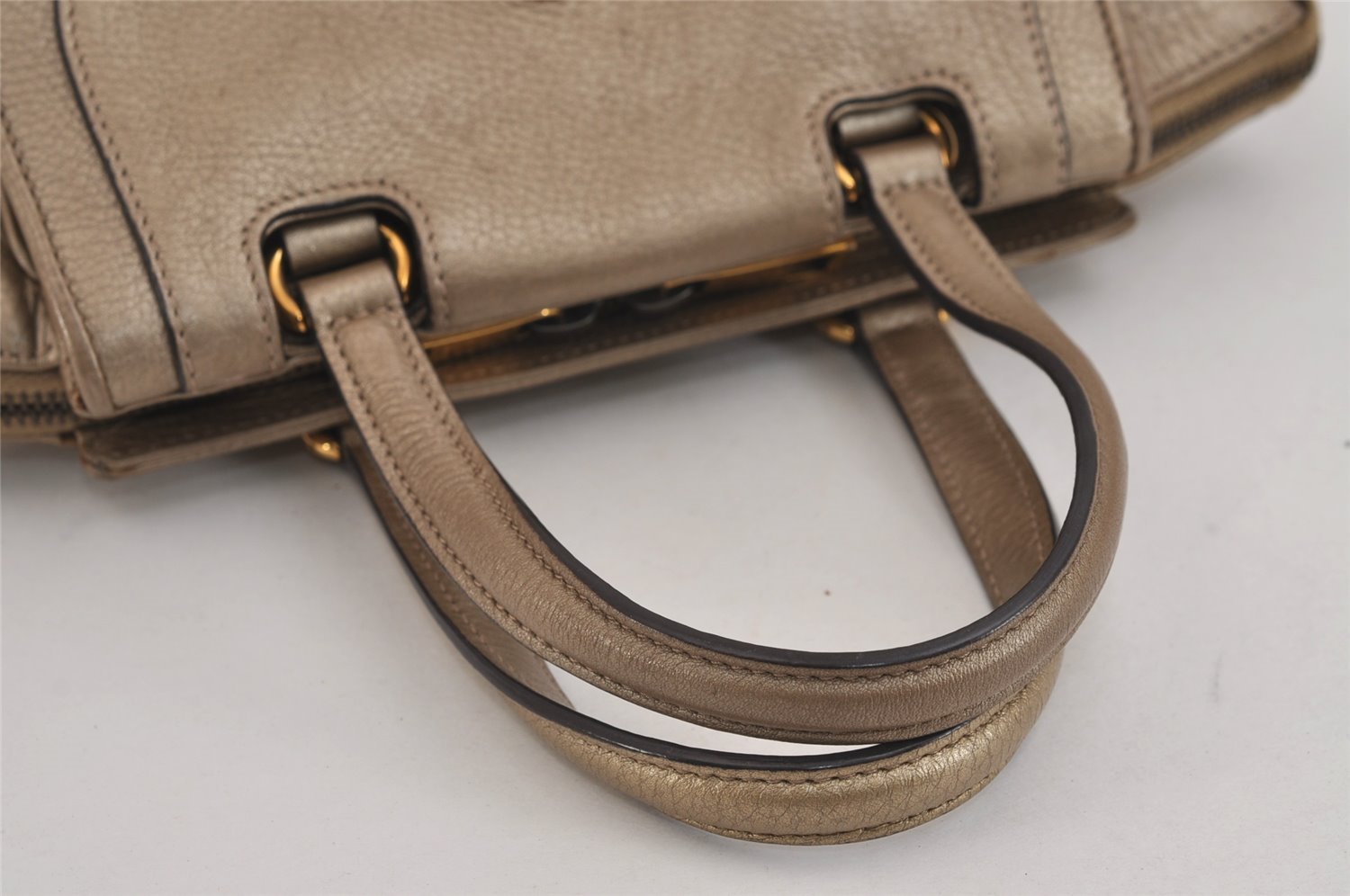 Authentic GUCCI Double G Vintage Hand Bag Purse Leather 282481 Beige 4966J