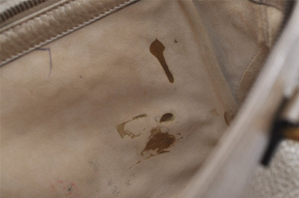 Authentic GUCCI Double G Vintage Hand Bag Purse Leather 282481 Beige 4966J