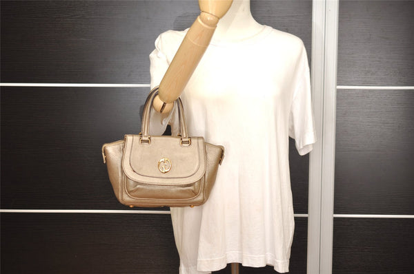 Authentic GUCCI Double G Vintage Hand Bag Purse Leather 282481 Beige 4966J