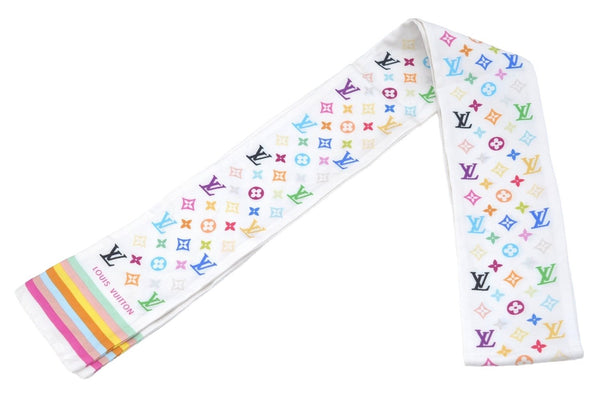 Authentic Louis Vuitton Monogram Multicolor Bandeau Scarf White M71991 LV 4967H