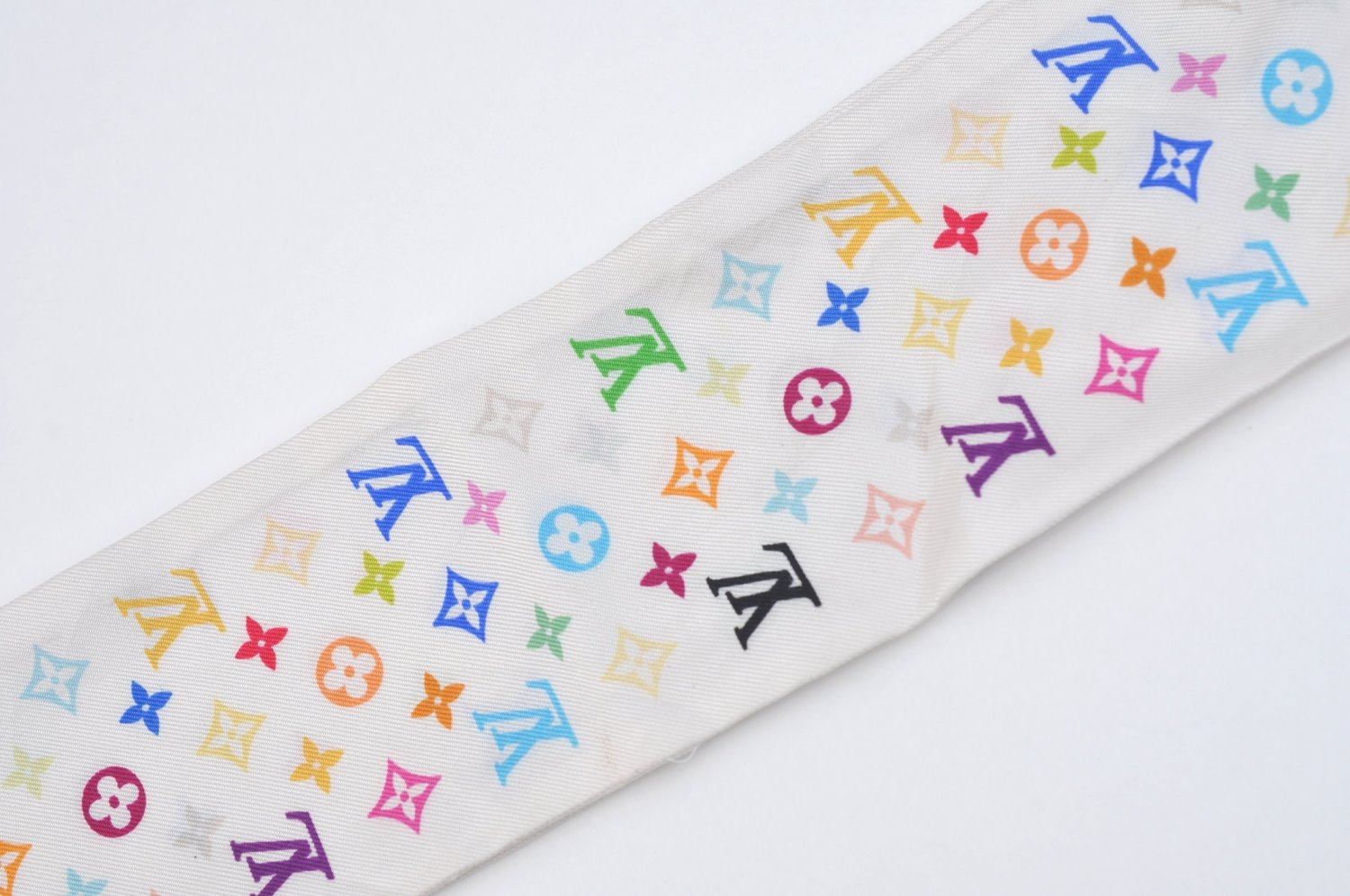 Authentic Louis Vuitton Monogram Multicolor Bandeau Scarf White M71991 LV 4967H