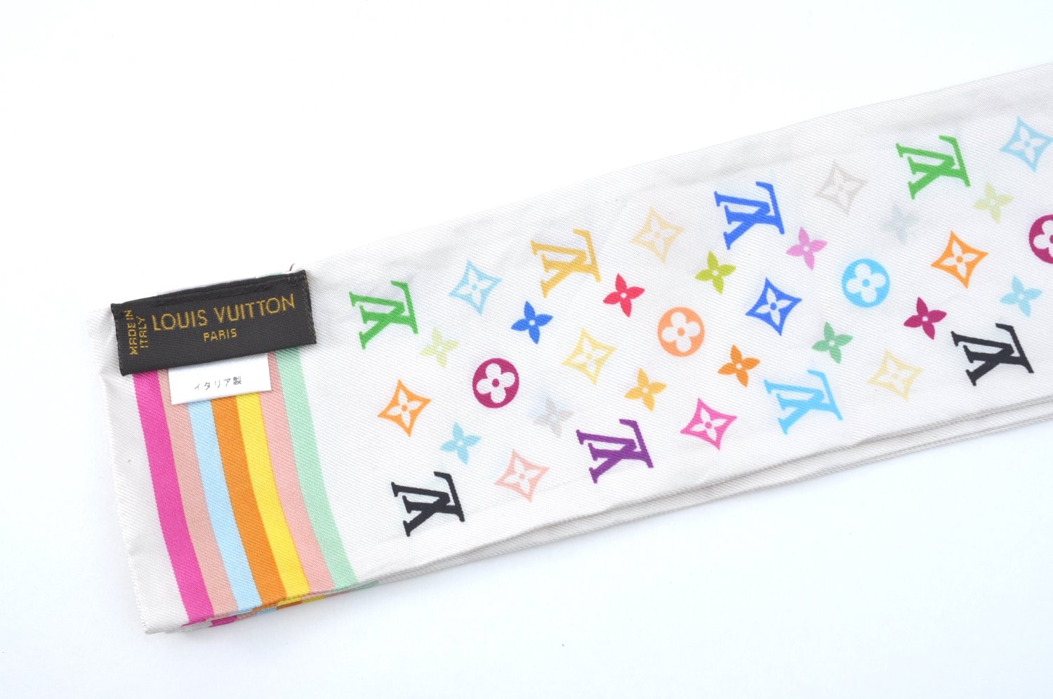 Authentic Louis Vuitton Monogram Multicolor Bandeau Scarf White M71991 LV 4967H