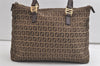 Authentic FENDI Zucchino Vintage Hand Tote Bag Canvas Leather Brown 4968K