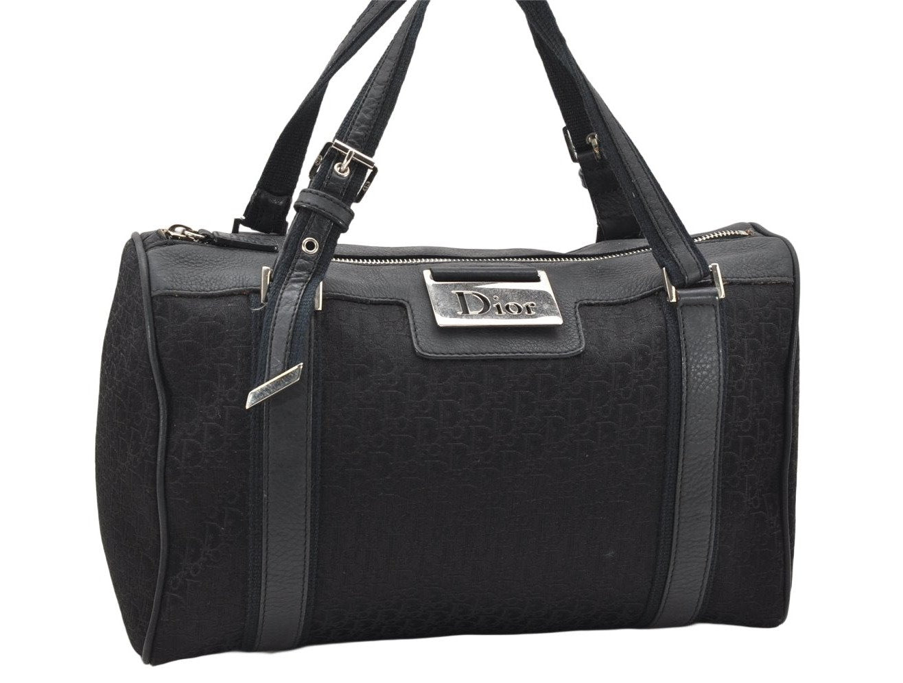 Authentic Christian Dior Trotter Street Chic Hand Bag Canvas Leather Black 4970K