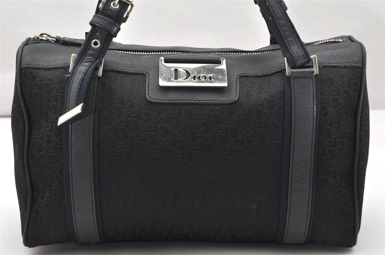 Authentic Christian Dior Trotter Street Chic Hand Bag Canvas Leather Black 4970K