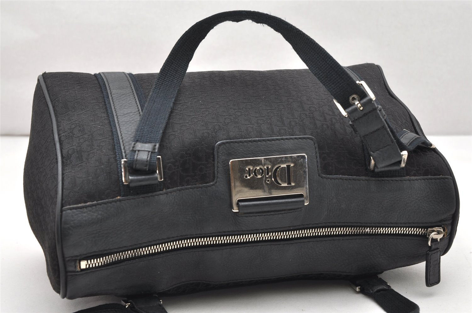 Authentic Christian Dior Trotter Street Chic Hand Bag Canvas Leather Black 4970K