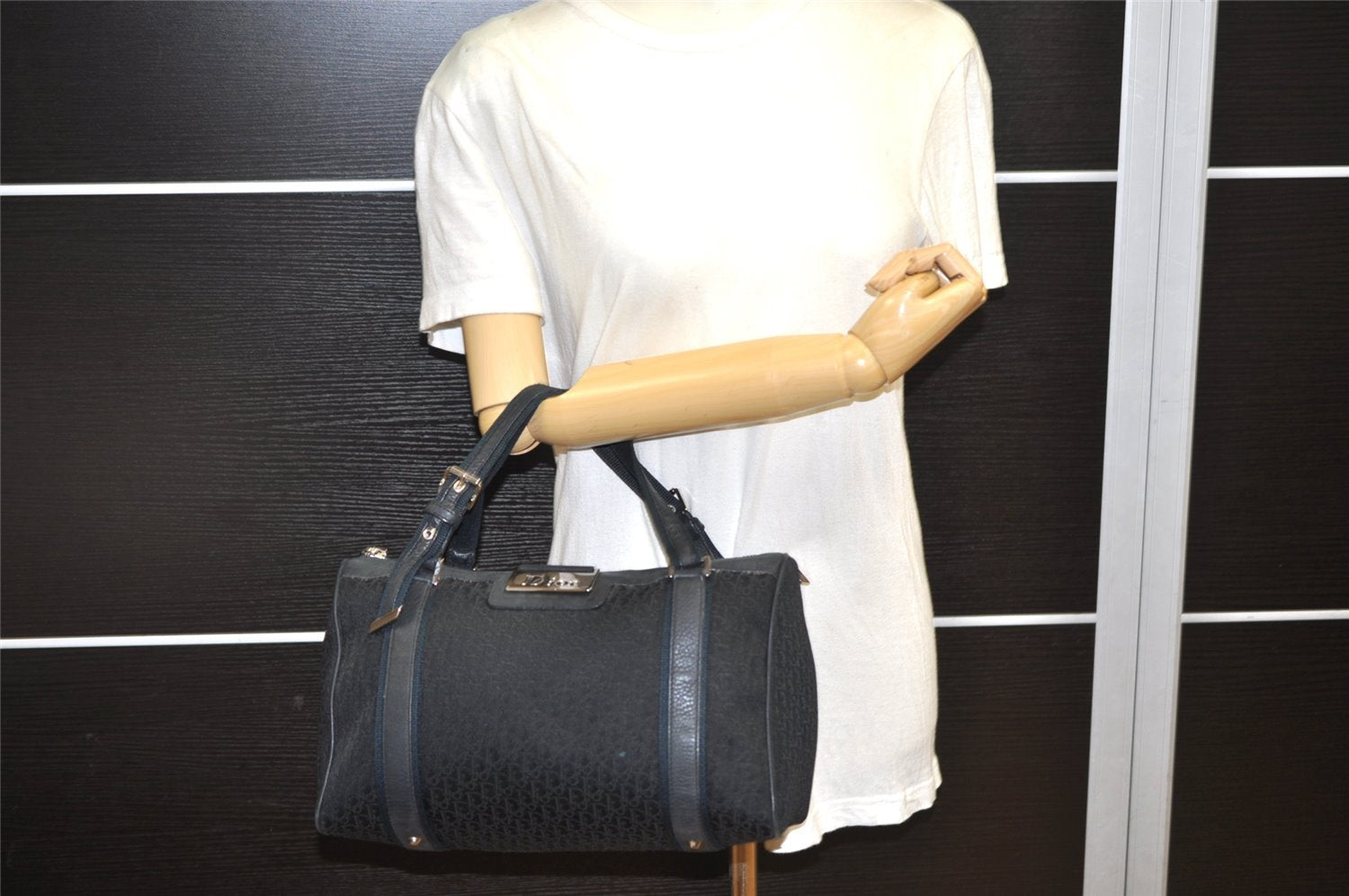 Authentic Christian Dior Trotter Street Chic Hand Bag Canvas Leather Black 4970K