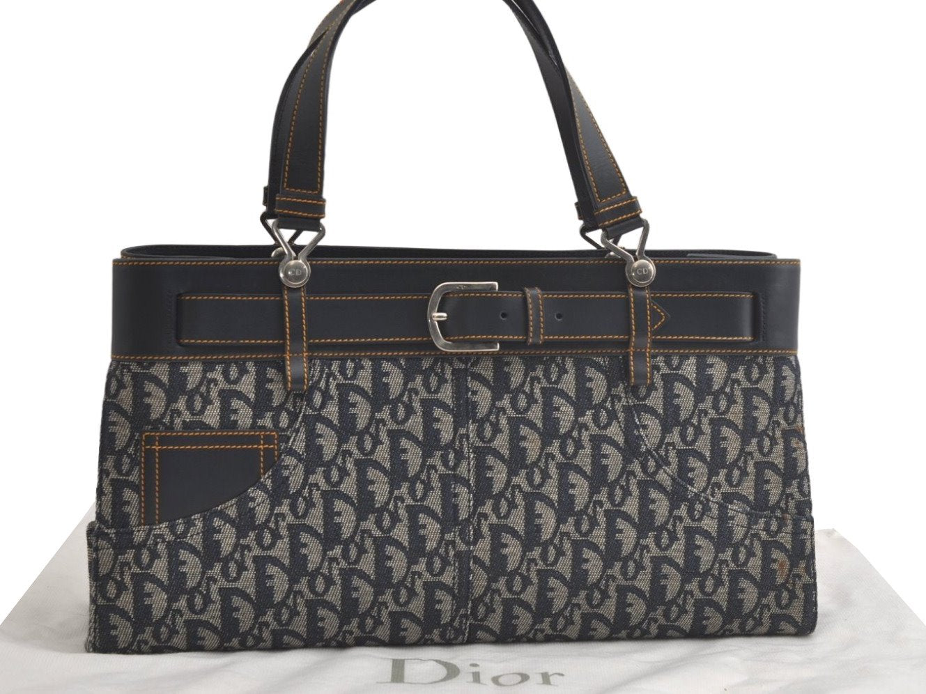Authentic Christian Dior Trotter Vintage Hand Bag Denim Leather Blue 4971K