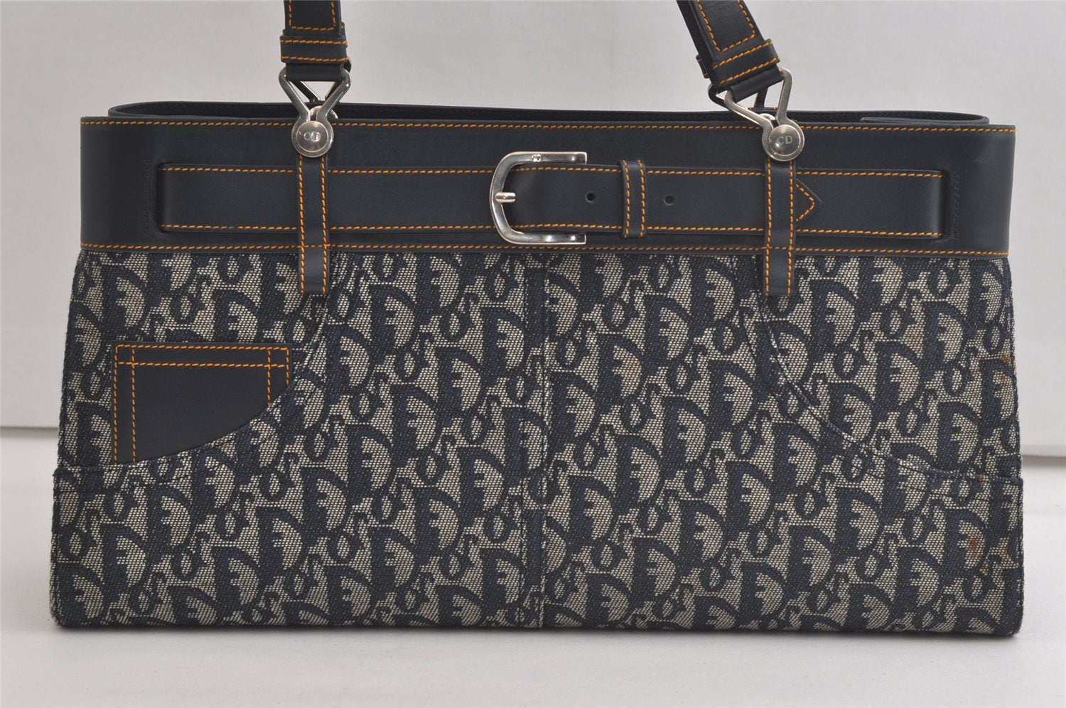 Authentic Christian Dior Trotter Vintage Hand Bag Denim Leather Blue 4971K