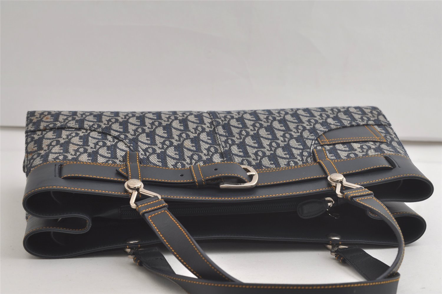 Authentic Christian Dior Trotter Vintage Hand Bag Denim Leather Blue 4971K