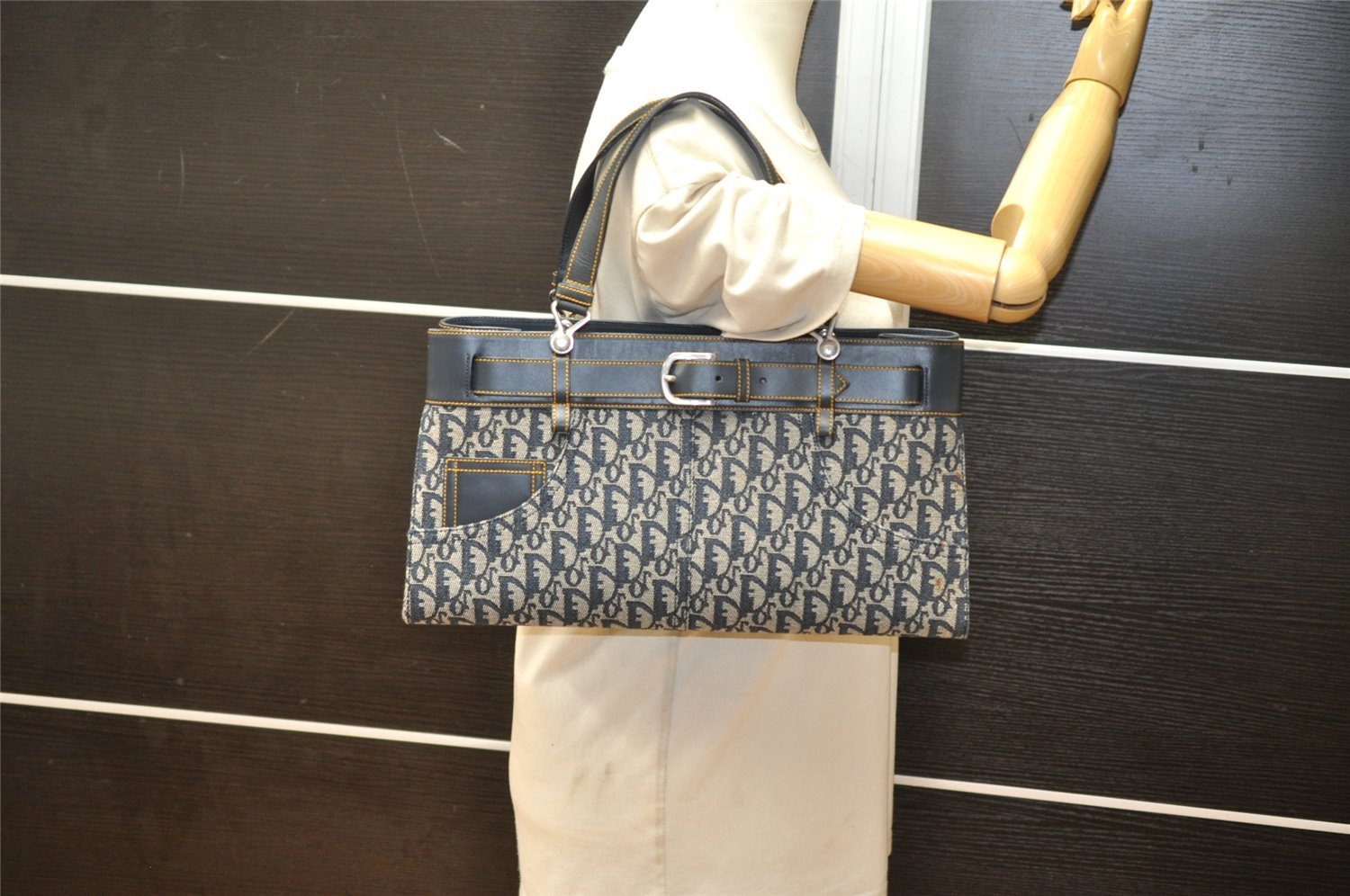 Authentic Christian Dior Trotter Vintage Hand Bag Denim Leather Blue 4971K