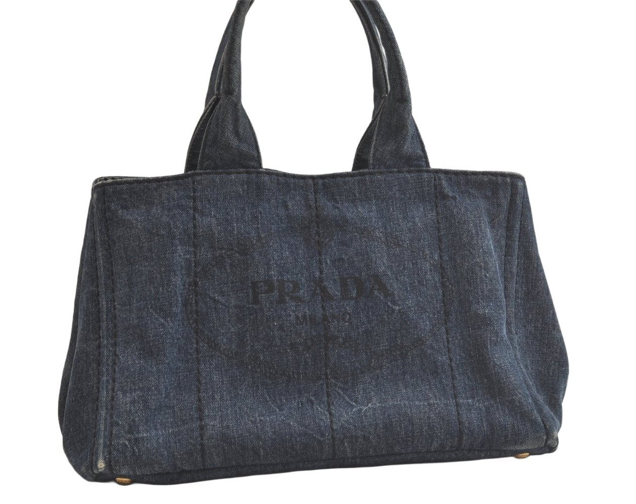 Authentic PRADA Vintage Canapa M Denim Tote Hand Bag Blue 4972K