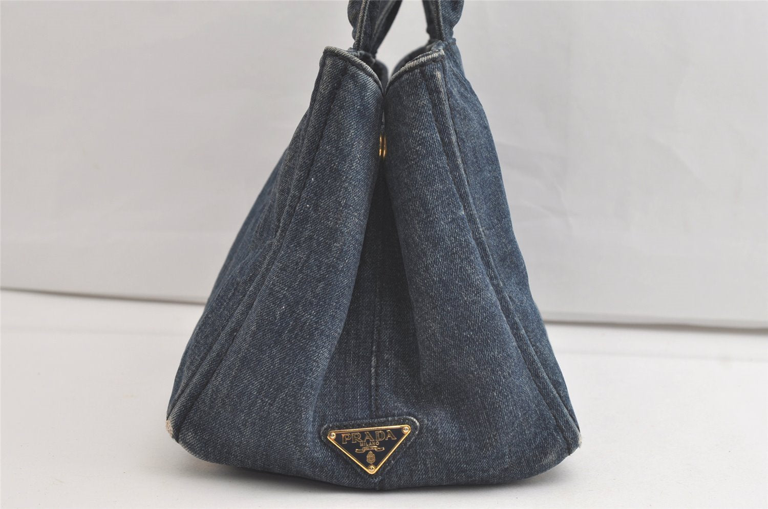 Authentic PRADA Vintage Canapa M Denim Tote Hand Bag Blue 4972K