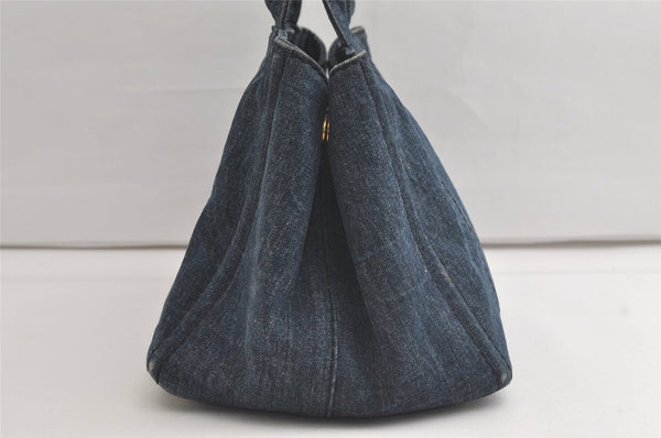 Authentic PRADA Vintage Canapa M Denim Tote Hand Bag Blue 4972K