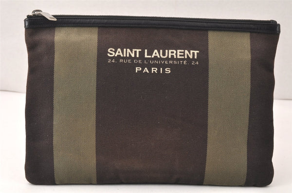 Authentic SAINT LAURENT Clutch Hand Bag Purse Canvas Leather Brown Junk 4973K