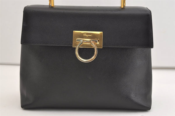 Authentic Salvatore Ferragamo Gancini Leather 2Way Shoulder Hand Bag Black 4974J