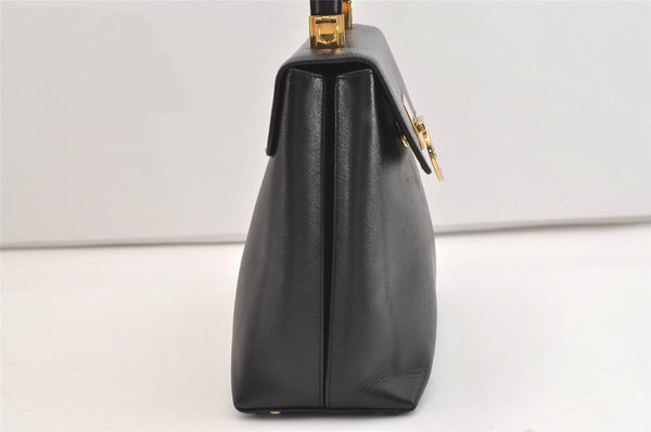 Authentic Salvatore Ferragamo Gancini Leather 2Way Shoulder Hand Bag Black 4974J