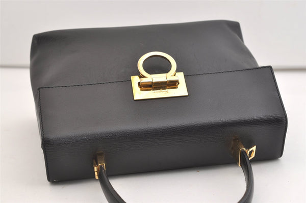 Authentic Salvatore Ferragamo Gancini Leather 2Way Shoulder Hand Bag Black 4974J
