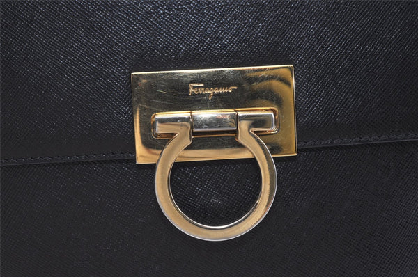 Authentic Salvatore Ferragamo Gancini Leather 2Way Shoulder Hand Bag Black 4974J