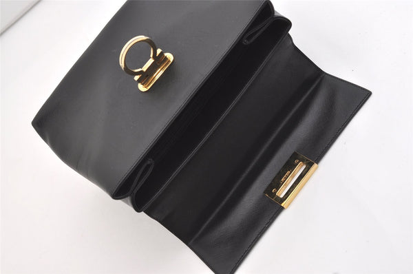 Authentic Salvatore Ferragamo Gancini Leather 2Way Shoulder Hand Bag Black 4974J