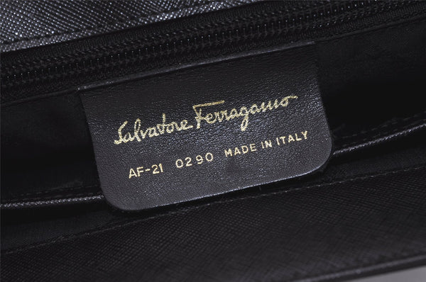 Authentic Salvatore Ferragamo Gancini Leather 2Way Shoulder Hand Bag Black 4974J