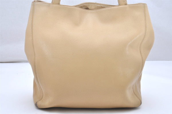 Authentic CHANEL Caviar Skin Turnlock Shoulder Tote Bag Beige CC 4974K