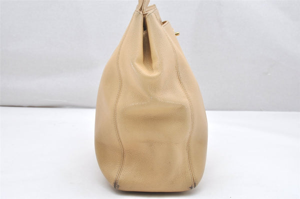 Authentic CHANEL Caviar Skin Turnlock Shoulder Tote Bag Beige CC 4974K