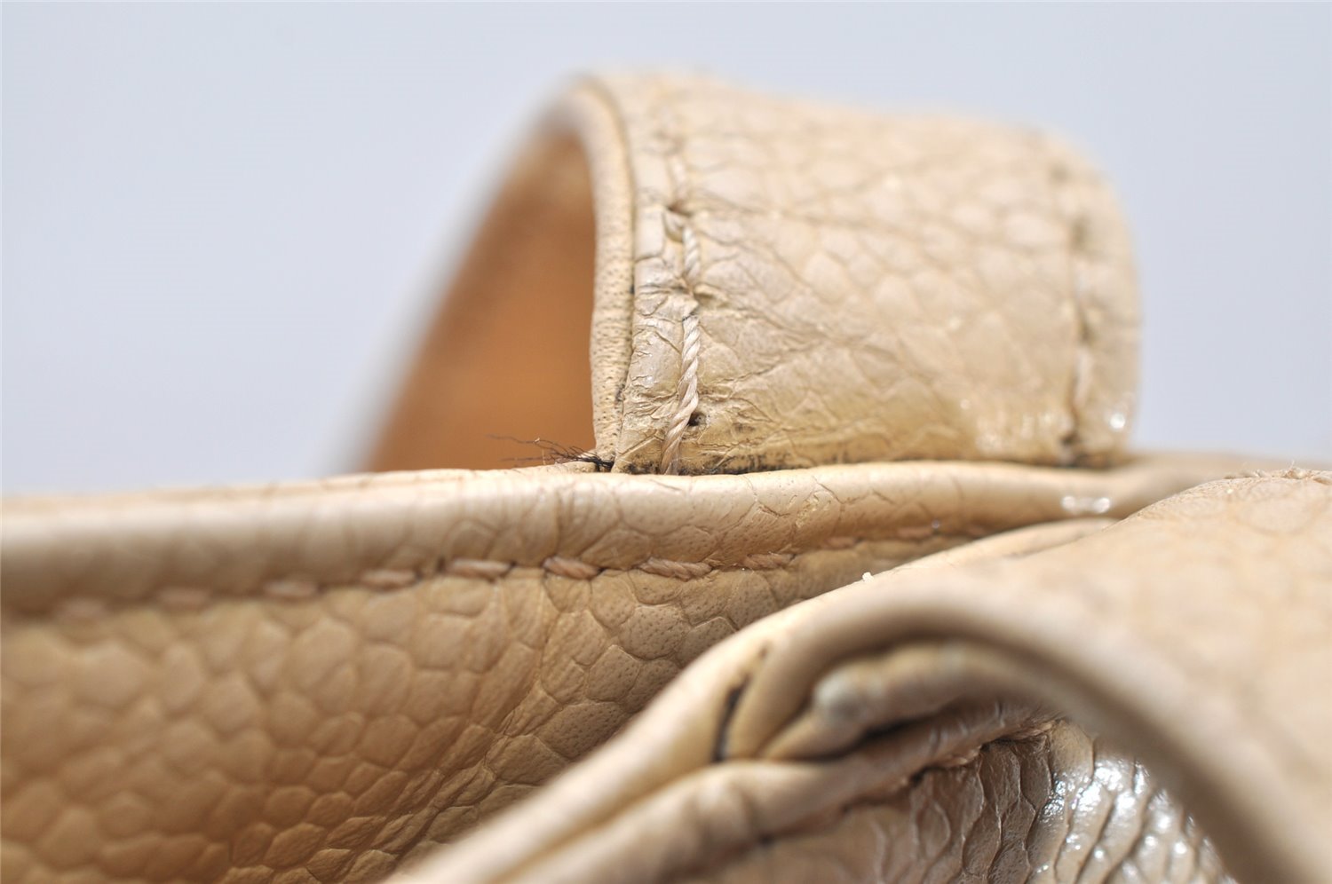 Authentic CHANEL Caviar Skin Turnlock Shoulder Tote Bag Beige CC 4974K